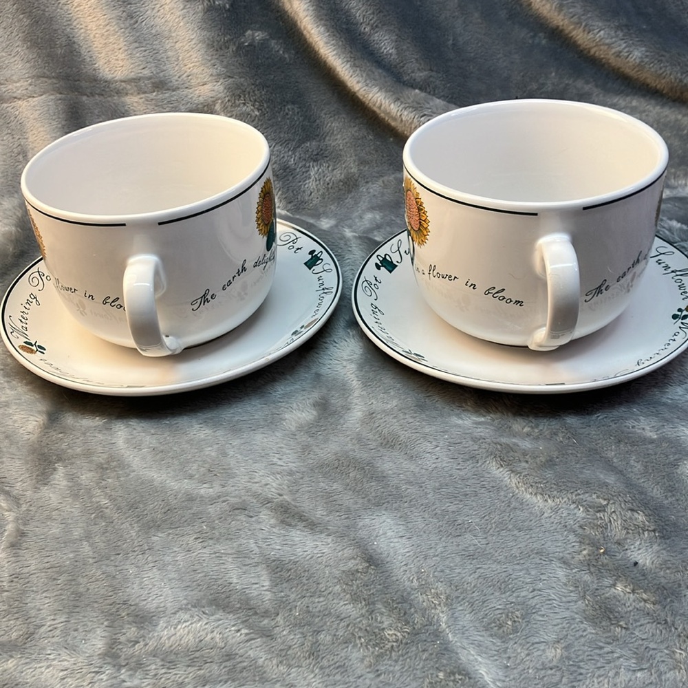 Riviera Van Beers by Signature Stoneware Sunflower Teacup & Saucer Set Set of 2 - Picture 7 of 13